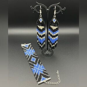 Loom Beaded Bracelet and Fringe Earrings Set